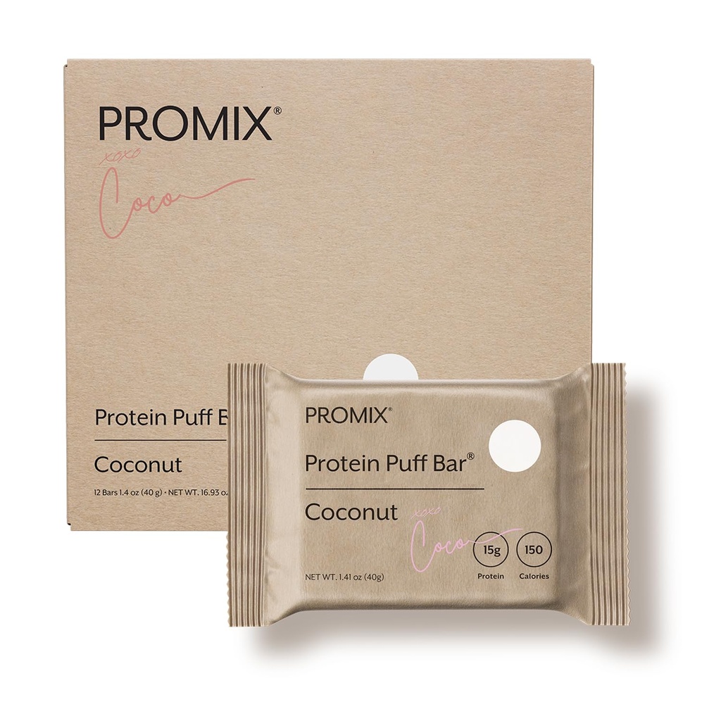 ProMix Nutrition Protein Puff Bary - Coconut - Marshmallow Crispy Treat - Great Ochutnávka a zdravie Na Go Snack - High Protein & Low Calorie - bez lepidla, sóje a kukurice - 12 Bary