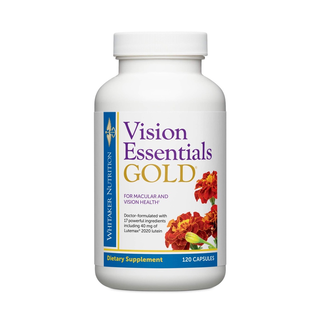 Dr. Whitaker's Vision Essentials Gold - Eye Health Supplement with 40 mg of Lutein Plus, Zeaxantin & Taurín - podporuje makulárne zdravie a štíty oči proti expozícii modrého svetla (120 kapsúl)