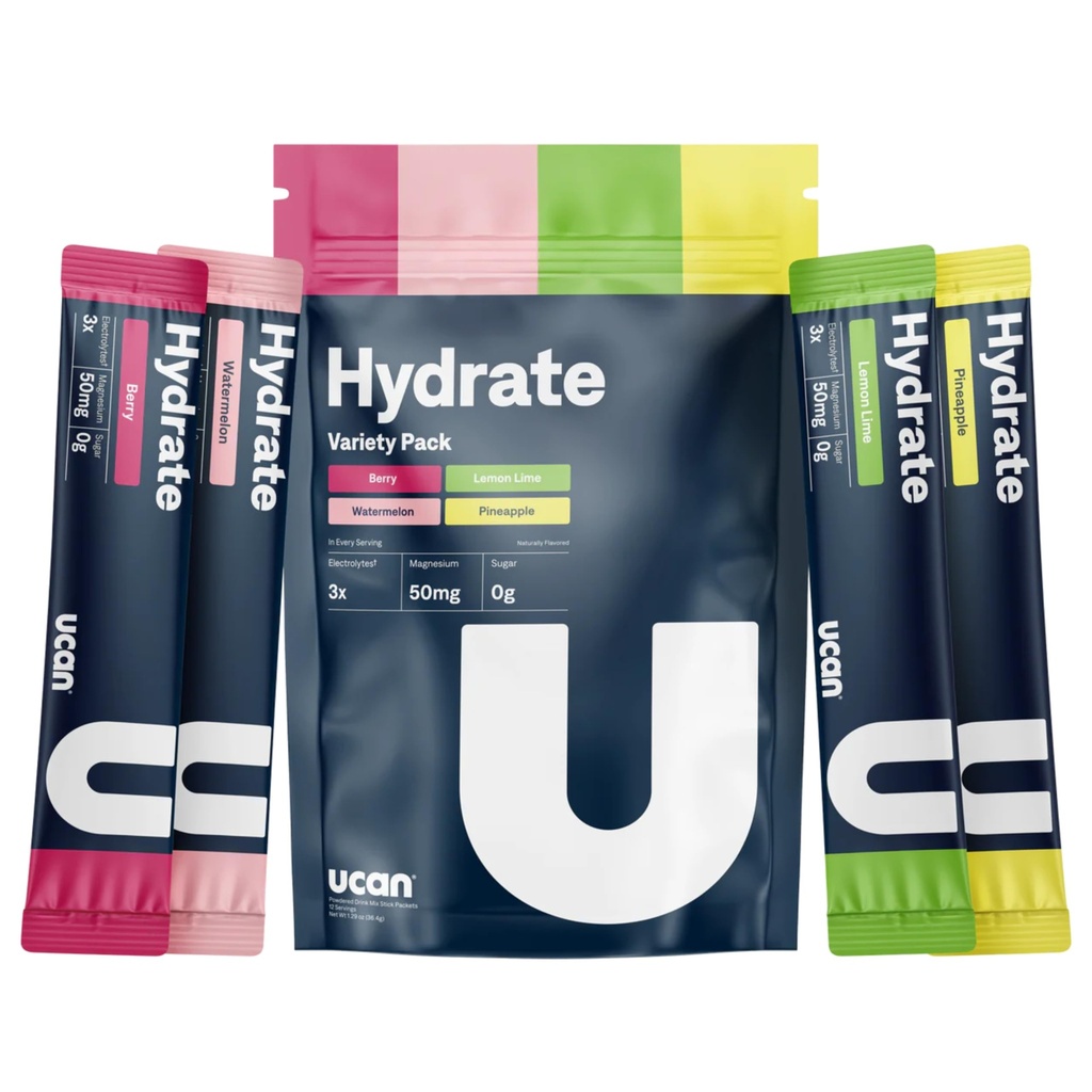 UCAN Hydrate Electrolyte Drink Mix (Variety balenie, 12 Stickpacks) Bez cukru, Keto-Priatelia, Vegan, Non-GMO, Gluten-Free Electrolyte prášok s draslíkom a horčíkom pre bežcov a športovcov