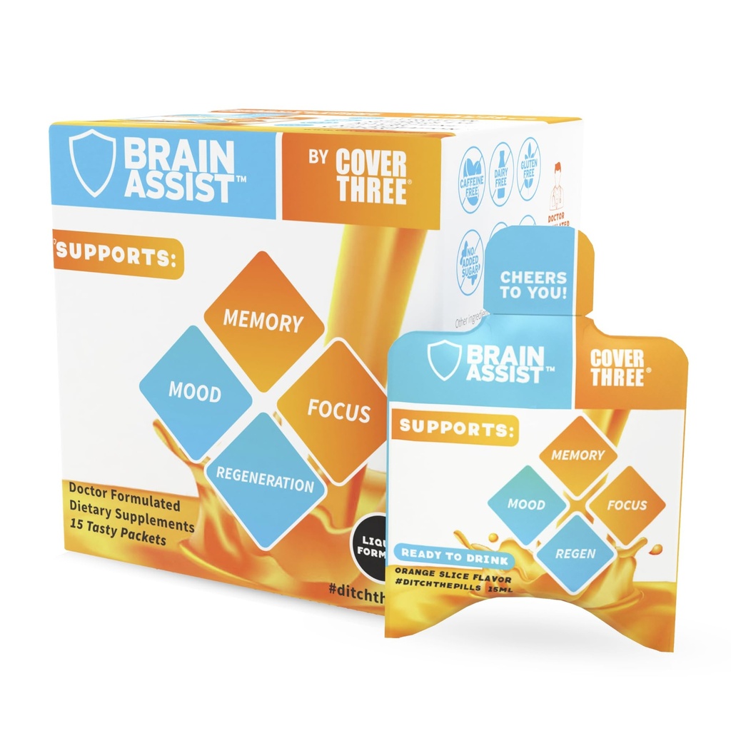 Kryt Tri mozgová asistent mozgu doplnok, nutričné zameranie doplnok s kurkumín, Uridín, Orange Slice Liquid Brain Podpora Formula, High Performance Pamäť Doplnky