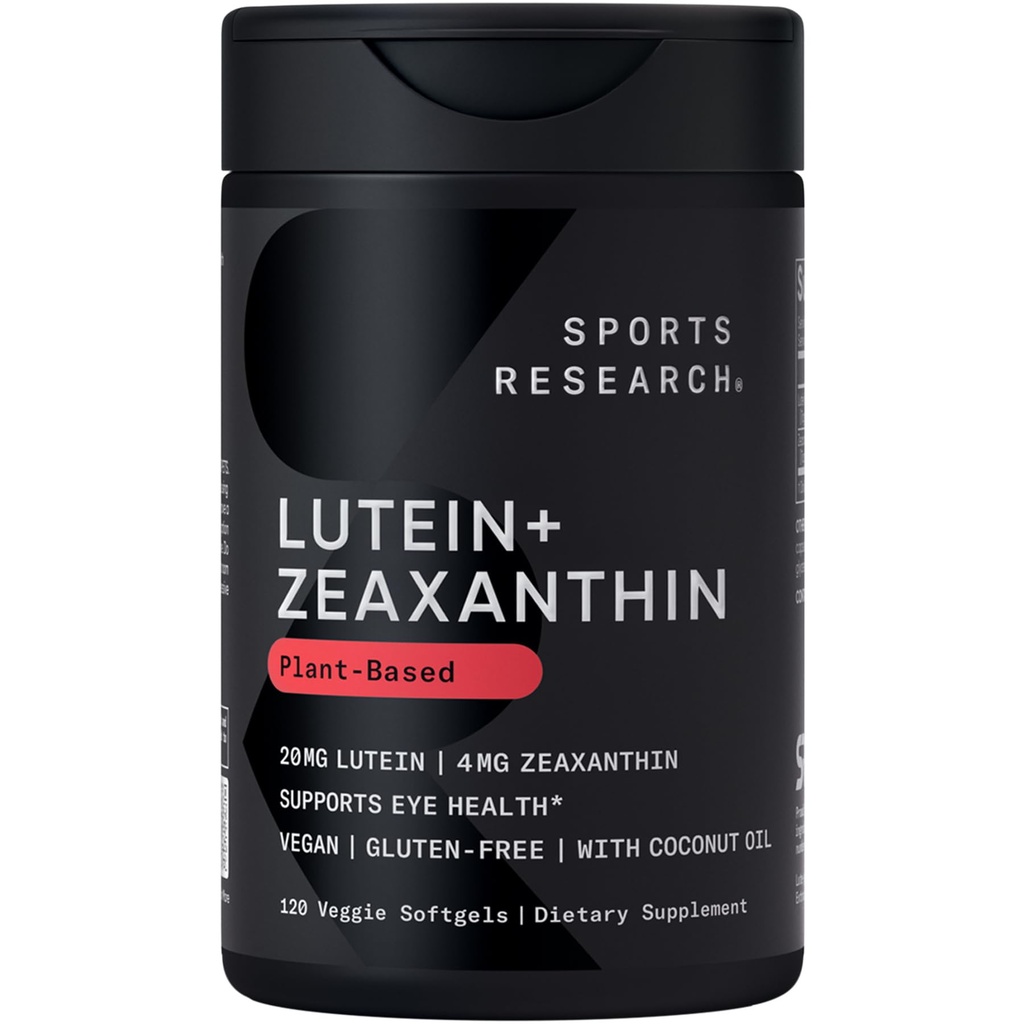 Športový výskum® Lutein a Zeaxantin Kapsule - Očná podpora Zdravie Supplement Vyrobené s lute-Gen® a organický kokosový olej - Vegan Friendly & Non-GMO Overené - 120 Veggie Softgels