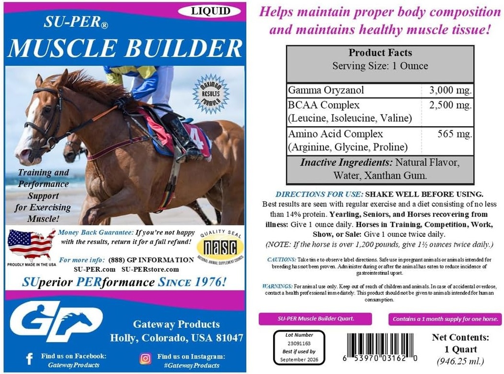 SU-PER svalovej Builder Horse Supplement - Tréning a podpora výkonu pre výkon svalovej - 1 Gallon + čerpadlo
