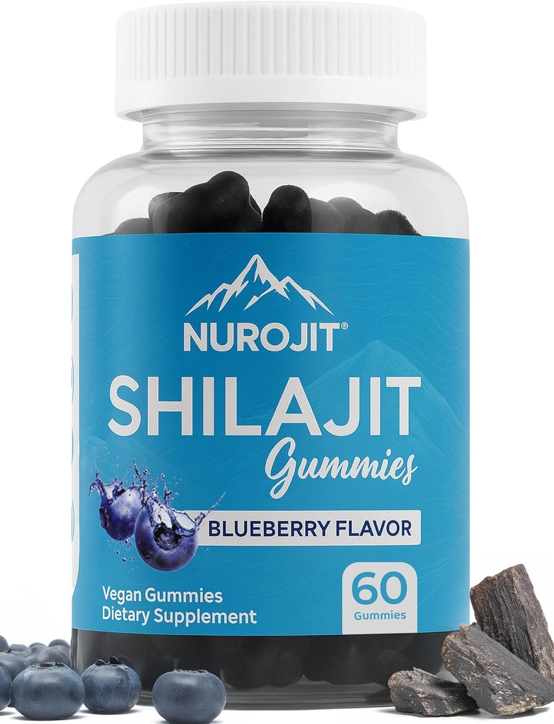 Shilajit Gummies, Blueberry Flavor, Himalayan Extract, Lab Tested, Non-GMO, Gluten Free, Vegan Friendly, Mess-free Alternatíva Resin, Jednoduché pridanie do dennej rutiny, 60 Vegan Gummies