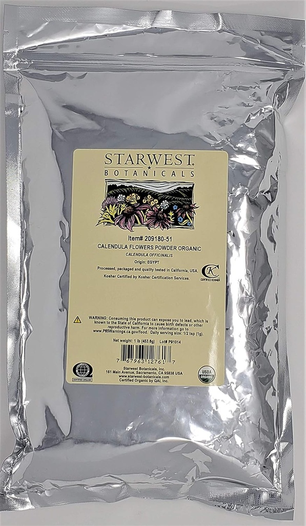 Starwest Botanicals Organic Calendula Flowers Powder, 1 libra