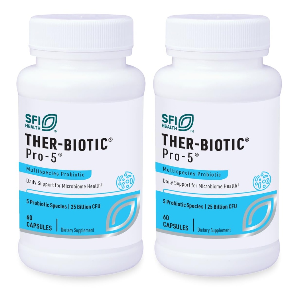 Klaire Labs SFI Health Pro-5 Probiotikum - 25 miliárd CFU Vysoká dávka Multidruhy Gut Recolonizácia Podpora pre mužov a ženy, Hypoalergénne a bez mlieka (60 kapsúl, 2 balenia)
