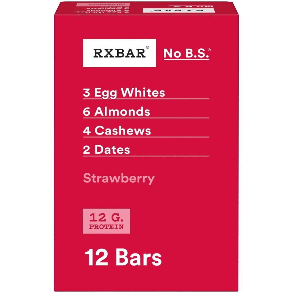 RXBAR Proteínové tyčinky, 12g Proteín, Gluten Free Snacks, Strawberry, 22oz Box (12 Bars)