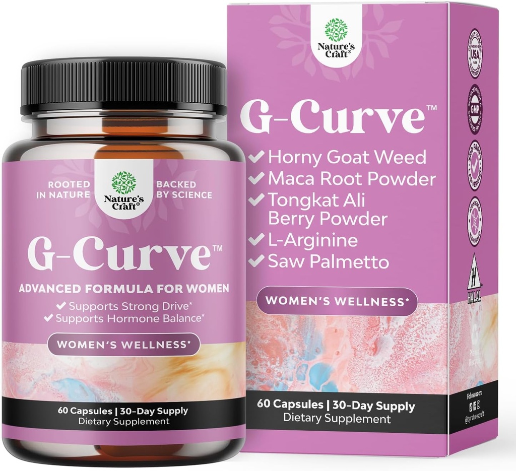 G-Curve Breast and Butt Enhancer Pills May Support Voluptuous Curves - Herbal Enhancement Pills with Horny Goat Weed for Women Saw Palmetto Extract and L-Arginine *Results May Vary