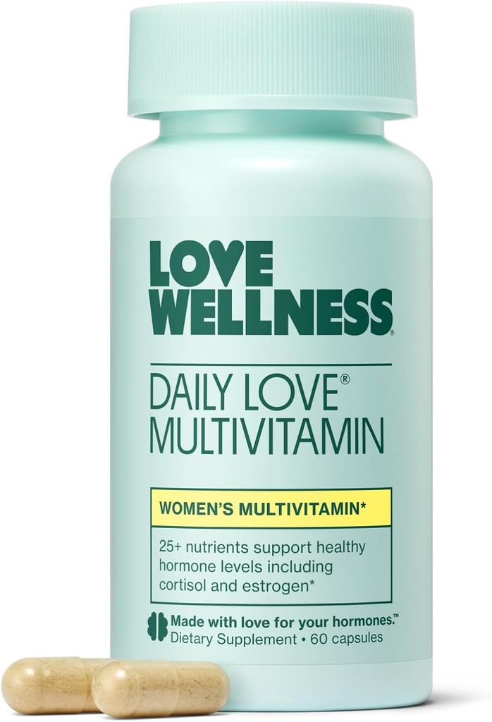 Love Wellness Daily Love Multivitamin for Women | Supports Energy, Cortisol, Immune Health, Stress Relief, & PMS | Complete with Vitamin D, C, Iron, Calcium, Zinc, & Biotin, Magnesium | 60 Count