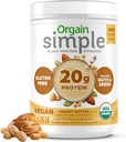 Orgain Organic Simple Vegan Protein Powder, Arašidové maslo - 20g Plant Based Protein, With less Ingredients, No Umelé Sweeners, Gluten Free, No Dairy alebo Laktóza, 1,25 lb (Packaging May Vary)