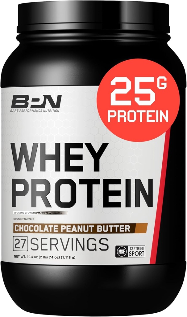 BARE VÝKON NUTRITION, BPN Srvátkový proteín + Casein Protein Powder Blend, Čokoládové arašidové maslo, 25 g proteín na porciu podporuje regeneráciu chudého svalstva, 27 porcií, testovaná tretia strana