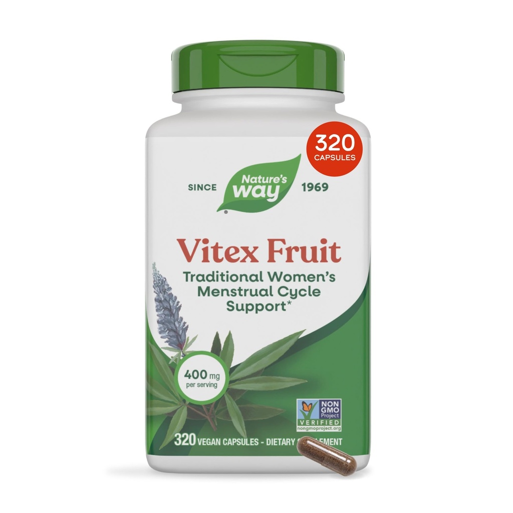 Prírodná cesta Vitex Ovocie, Tradičná podpora mentálneho cyklu*, Tradičná ženská zdravotná podpora*, Čučoriedky, Vegan, 320 Kapsule (Packaging May Vary)