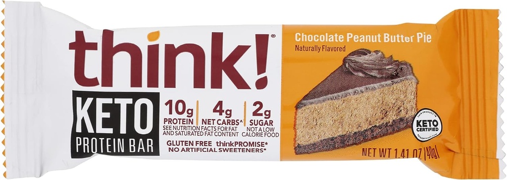 Mysli! Bielkovinové tyčinky, vysokoproteínové snacky, bezlepkový bezlepkový, bezcukrový energetický bar so srsťou Isolát, čokoládový arašidový koláč, výživné tyčinky bez umelých sladidiel, Keto, 1.41 Oz (balenie 10)