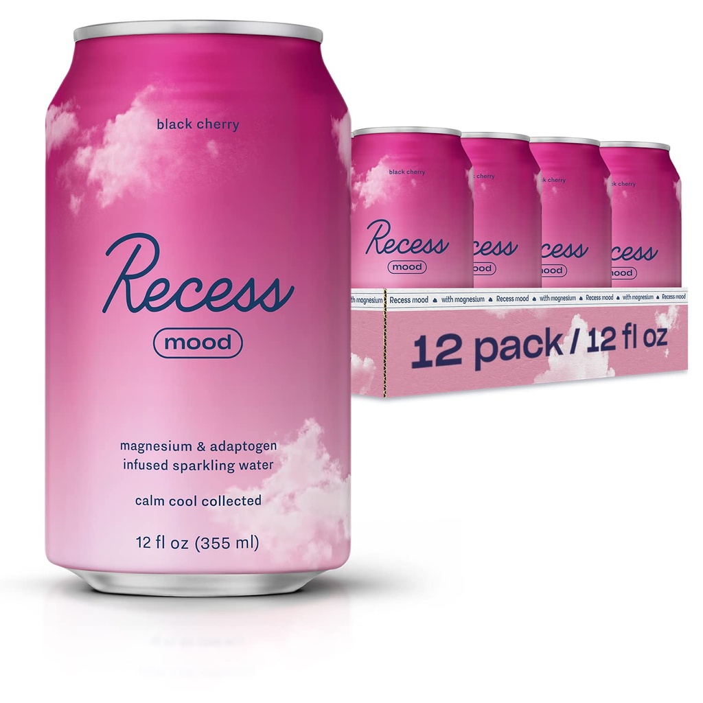 Recess Mood Magnézium & Adaptogen Drink, Relaxačný nápoj, 12 unca (Čierna Cherry, 12 balení)