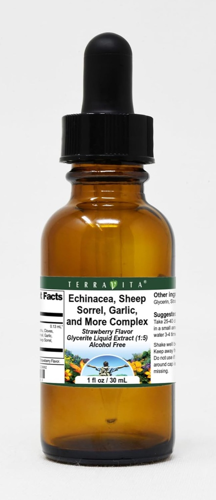 Terravita Echinacea, Sheep Sorrel, Cesnak a viac komplexu Glycerit Tekutý extrakt (1:5) - Jahodová ochutená (1 oz, ZIN: 523692)