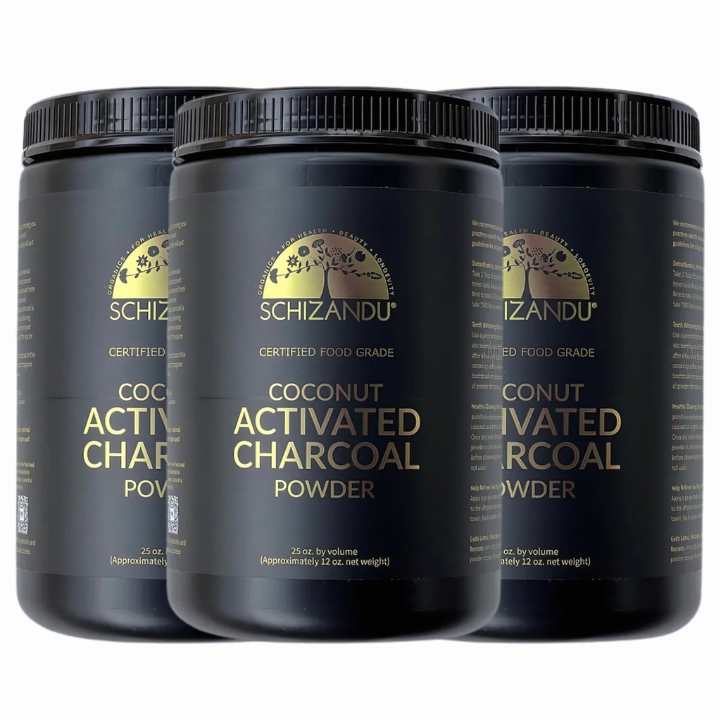 Organické uhlie Powder Aktivovaný Charcoal Natural, Vegan, Organic, GMO Free - Veľká fľaša 25 oz Powder - 3pack