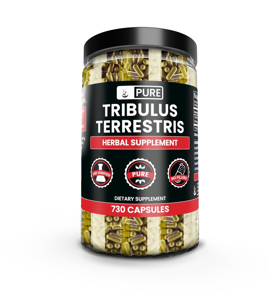 Pure Original Ingrediencie Tribulus Terrestris, Žiadny horčík alebo ryžové výplne, Vždy čisté, Lab Overené (730 Kapsule)