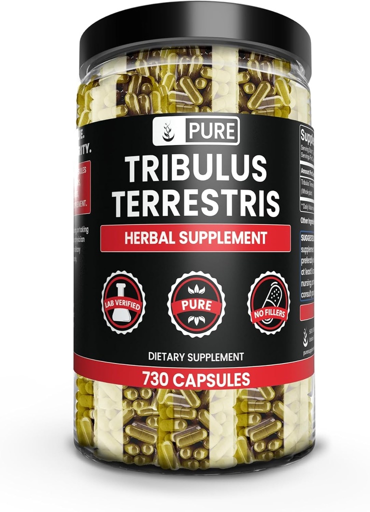 Pure Original Ingrediencie Tribulus Terrestris, Žiadny horčík alebo ryžové výplne, Vždy čisté, Lab Overené (730 Kapsule)