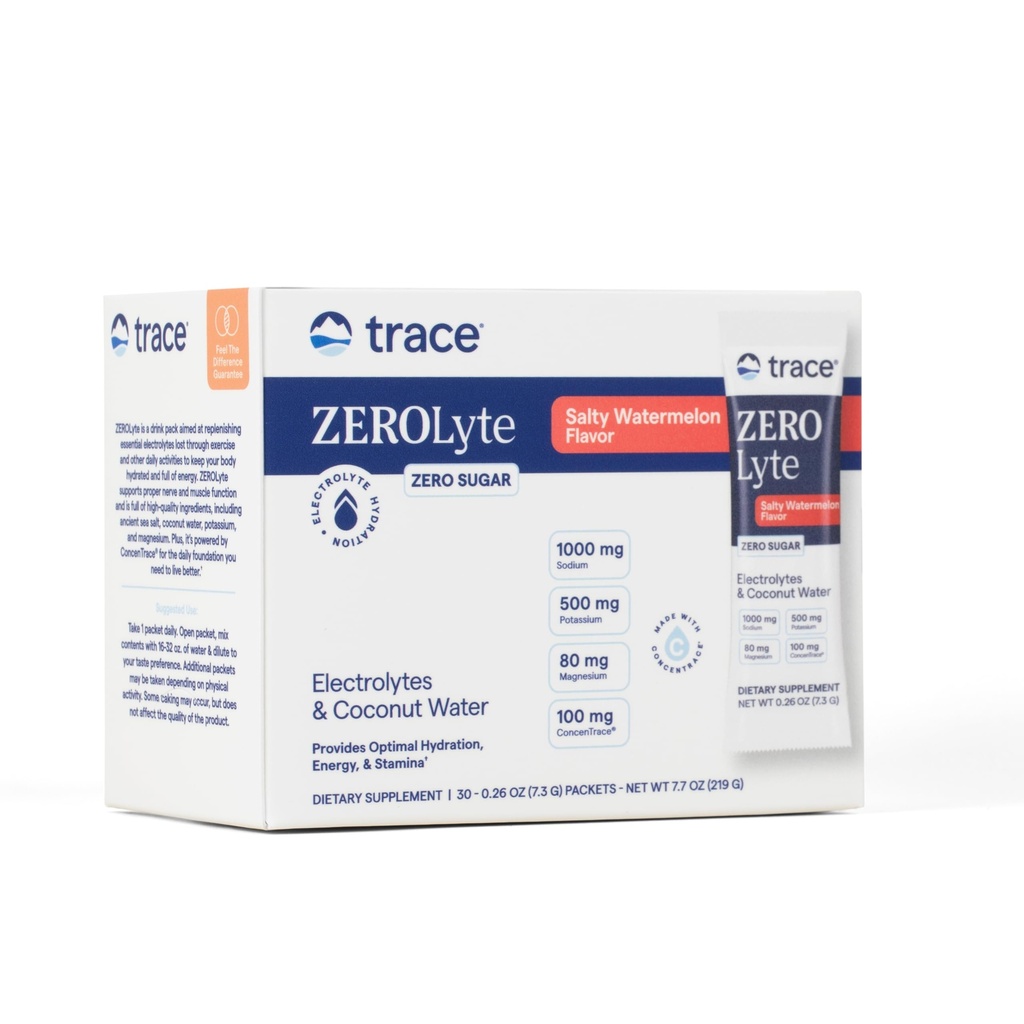 Stopové minerály ZeroLyte - Sodík a Electrolyte Replenishment - Prášok na podporu energie a hydratácie Nápoje - Nervová a svalová funkcia - Slaný melón, 30 paketov (30 porcií)