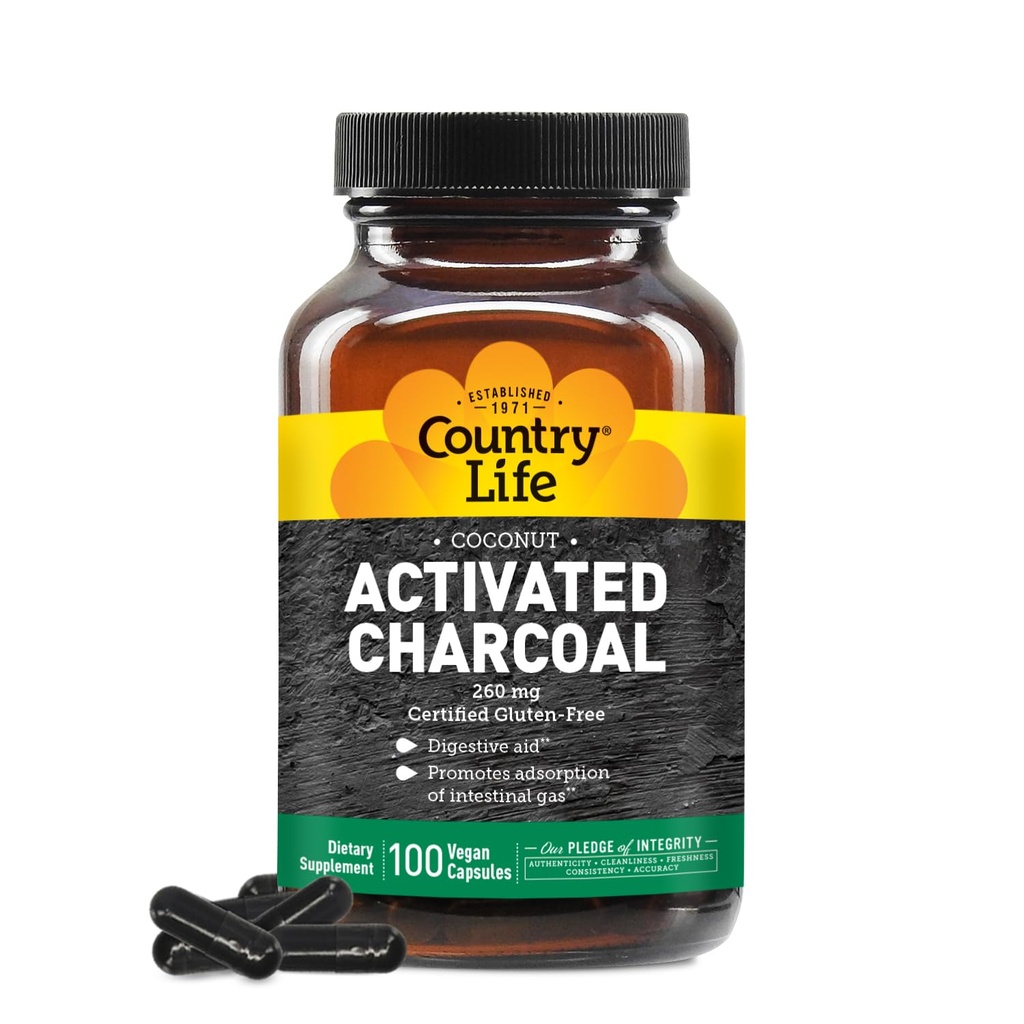 Coconut Coconut Aktivované Charcoal kapsule, 260mg 
