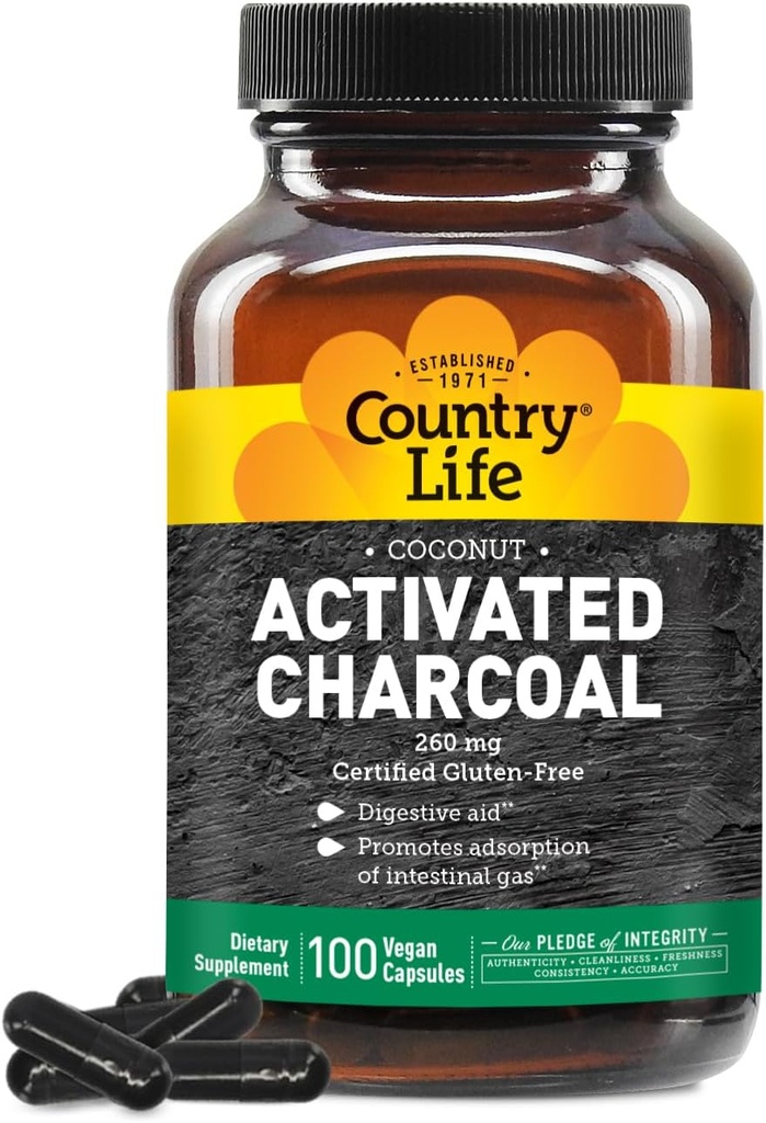 Coconut Coconut Aktivované Charcoal kapsule, 260mg 