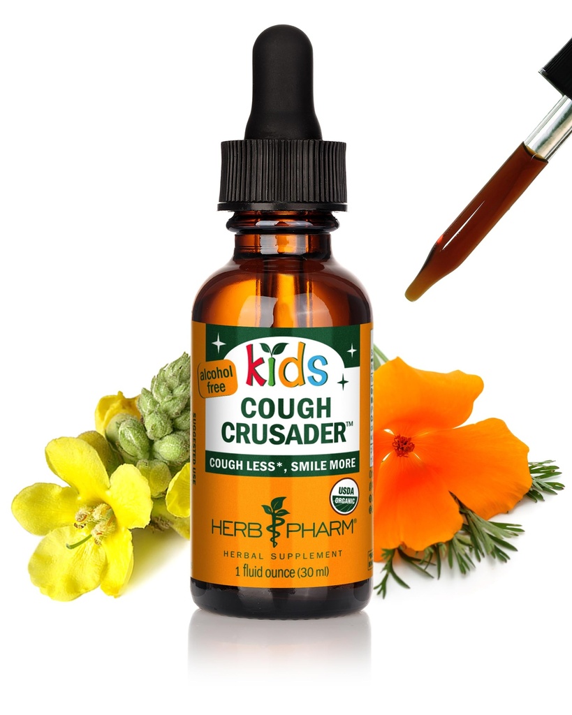 Herb Pharm Kids Crusader Certified Organic Alkohol-Free Herbal Liquid Formula pre deti, Immune & Throat Comfort Support, 1 fl oz