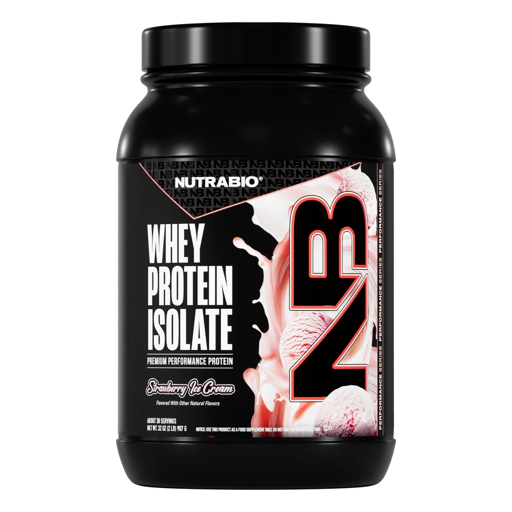 NutraBio 100% Srvátkový proteín Izolačný proteín Prášok, 25g Proteín s kompletným Aminokyselinovým profilom, non-GMO, Soy & Gluten Free, Low Carb, Low Calorie Swhey Protein Powder, Jahodová zmrzlina, 2 Lbs