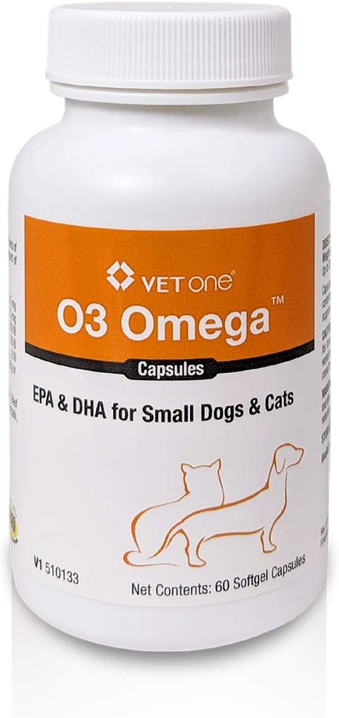 VetOne O3 Omega Soft Gel pre mačky a malé psy - Esenciálna podpora mastných kyselín - Skin & Coat Supplement - 60 kapsúl