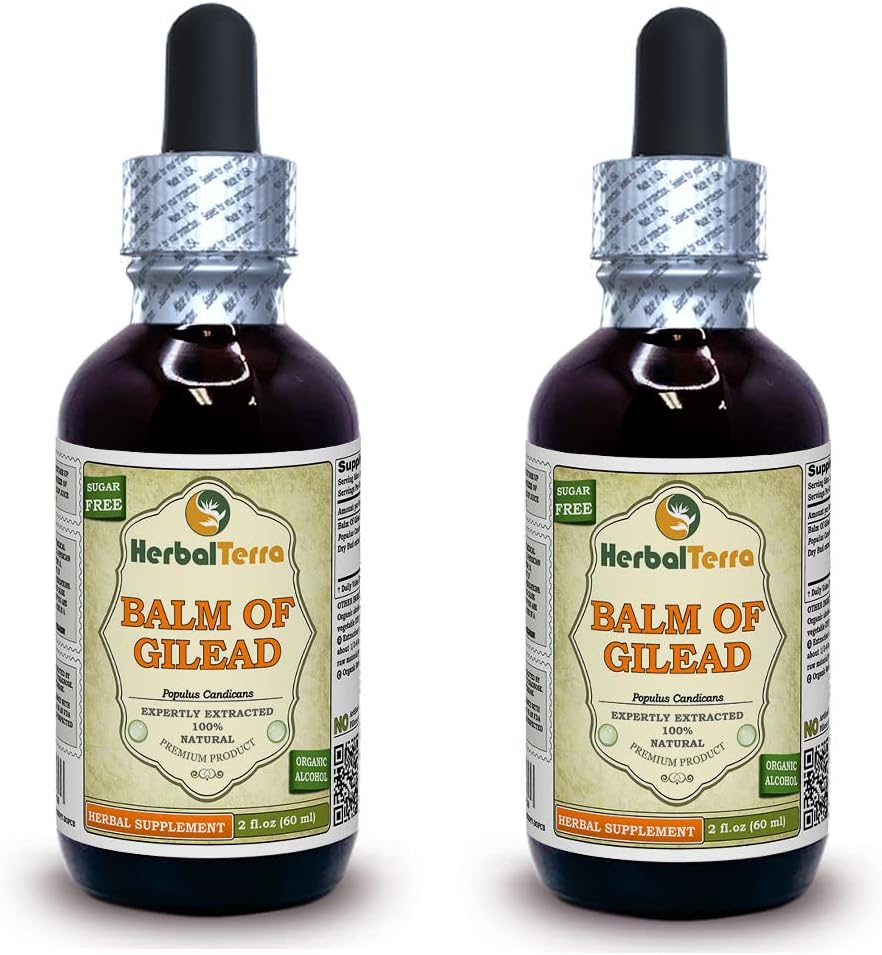 Balm Gileádu (Populus candicans) Tinktúra, Organicky sušený puk Liquid Extract (Názov bedry: HerbalTerra, Hrdo vyrobený v USA) 2x2 fl.oz (2x60 ml)