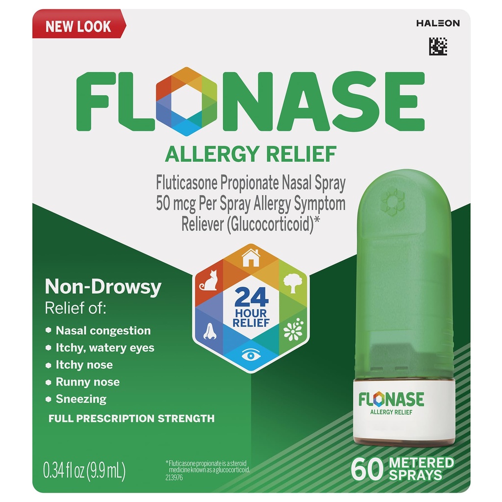 Flonase Alergia Relief nosový sprej, 24 hodín Nedýchaná alergia Medicína, Meraný nosový sprej - 60 sprejov