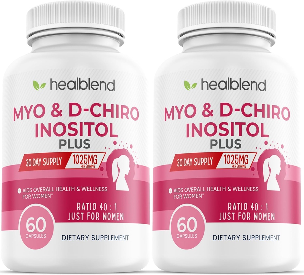 Myo & D- Chiro Inozitol Plus Supplement Blend, Hormonálna rovnováha, zdravá ovulácia a celková podpora wellness pre ženy, plodnosť a tehotenstvo zdravie (2 balenia)