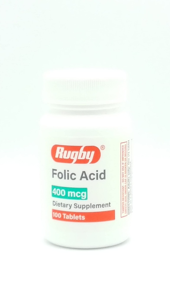 Rugby Laboratories Kyselina listová 400 μg Vitamín B9 Folát Denná diéta Doplnková Glutén Bezlepková podpora Kardiovaskulárne zdravie 100 tabliet len pre dospelých (Pack of 1)