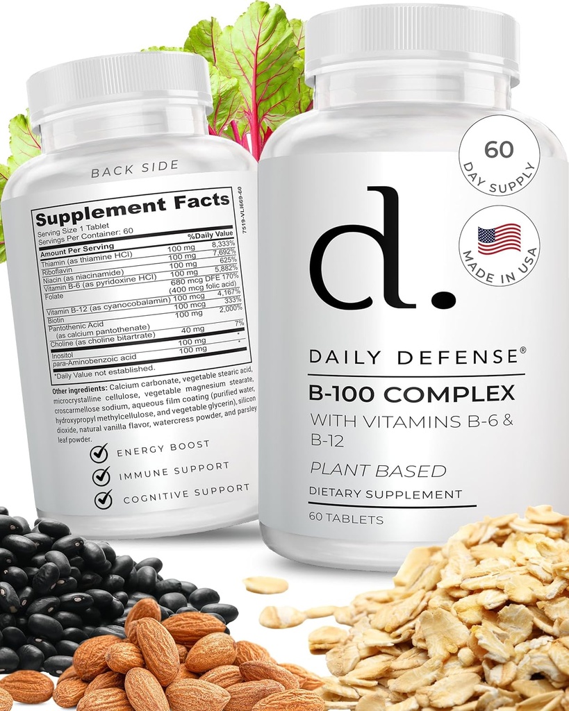 B komplexné vitamíny pre mužov a ženy B-100 komplex s vitamínom B-6, vitamín B-12, tiamín, a viac - rastlinné energetické doplnky pre imunitnú a kognitívnu podporu - 60 tabliet