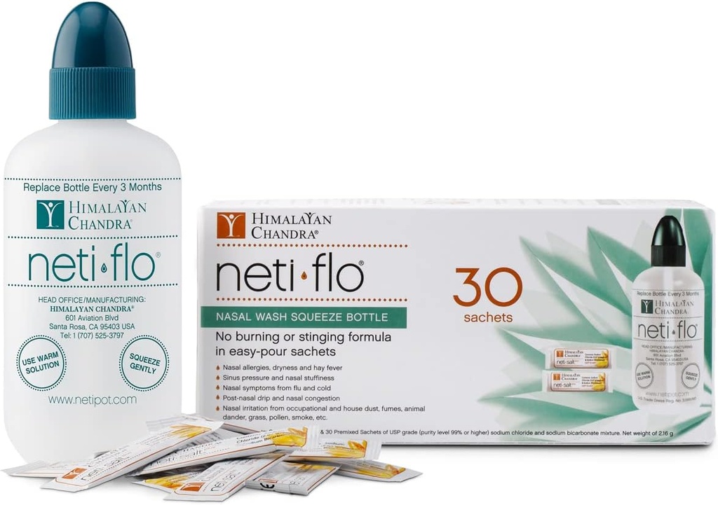 Himaláyan Neti Flo Nasal Wash fľaša s 30 vreckomi, 10 Ounce