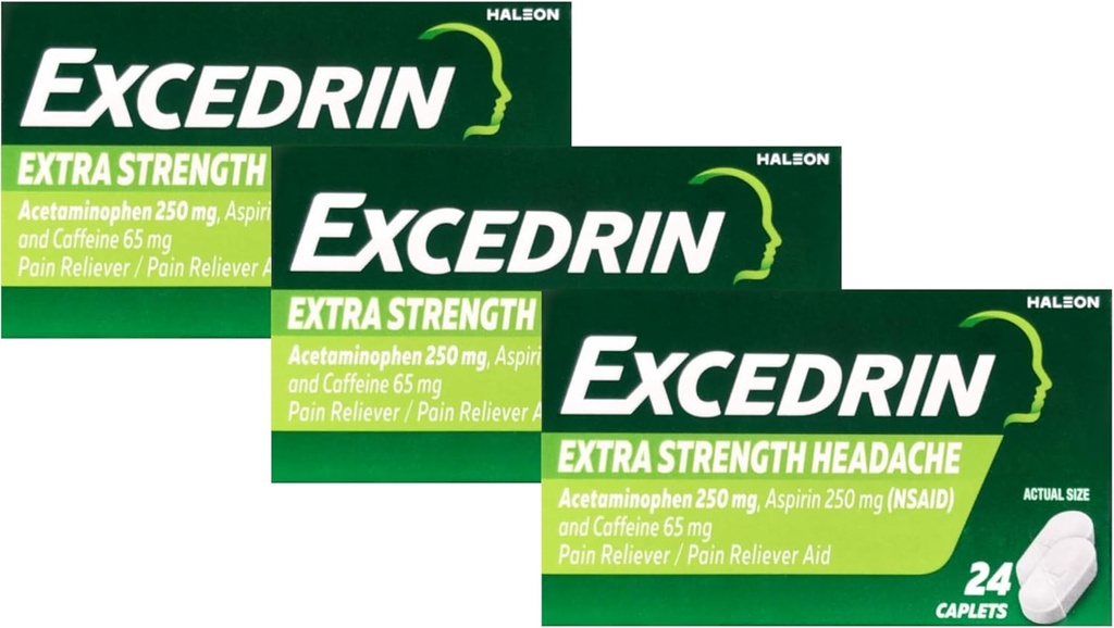 Excedrin Pain Relief Caplets, extra sila 24 Ea (pack of 3)