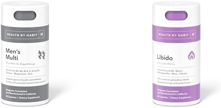 Zdravie By Habit Mužské multivitamín (60 Kapsule) a Libido Blend (60 Kapsule) - Vitamíny, minerály, a Aphrodiziac Supplements (2 balenia)