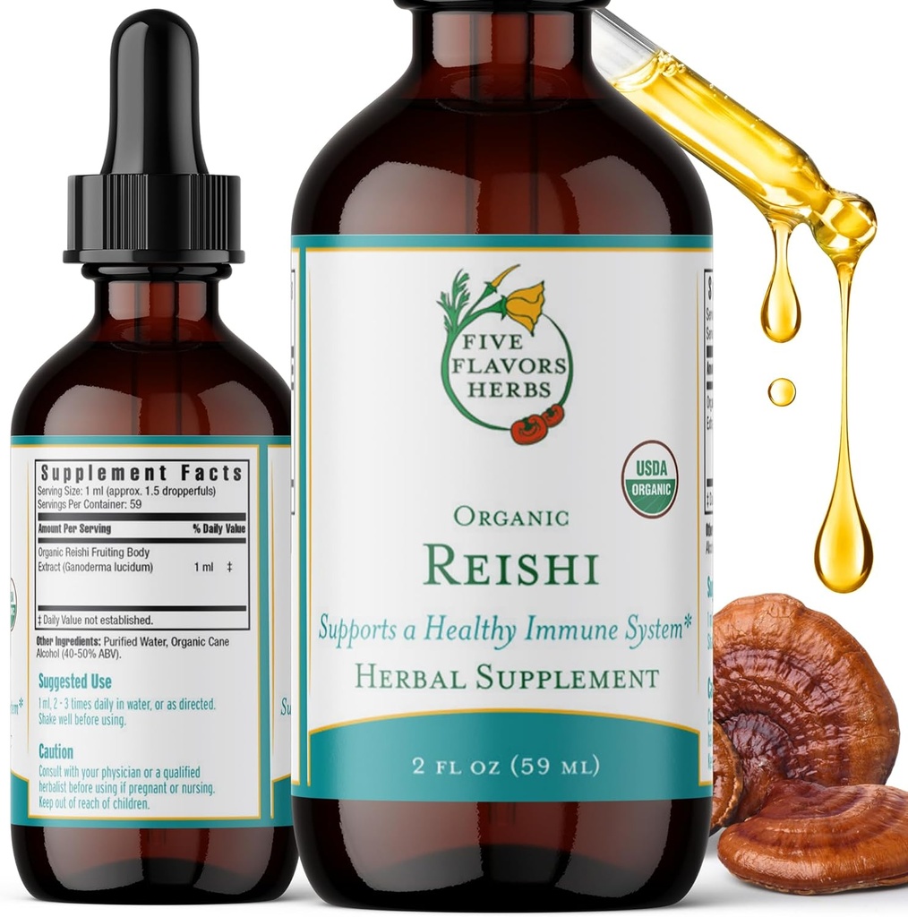 Reishi Tinktúra - Nervový a imunitný systém Podpora, Respiračný systém, Kardiovaskulárne a metabolické zdravie, Focus & Calm Mind, Bylinné doplnky - 2 Fl Oz