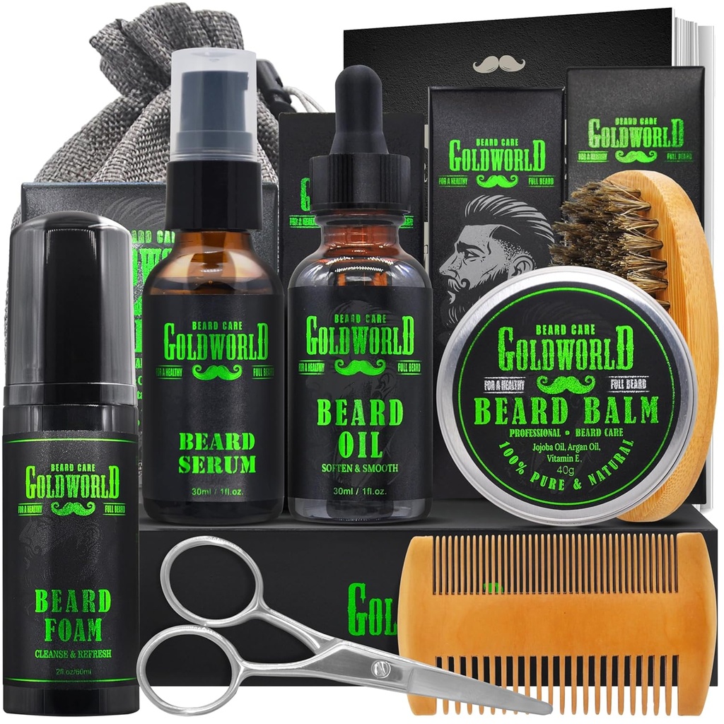 Beard Kit Brad Grooming Kit w/Beard Wash/Shampoo Beard Oil Balm kefka Comb Nožnica taška e-Book Vianočné pančuchy Darčeky Myšlienky pre mužov Otec priateľ manžel Mens