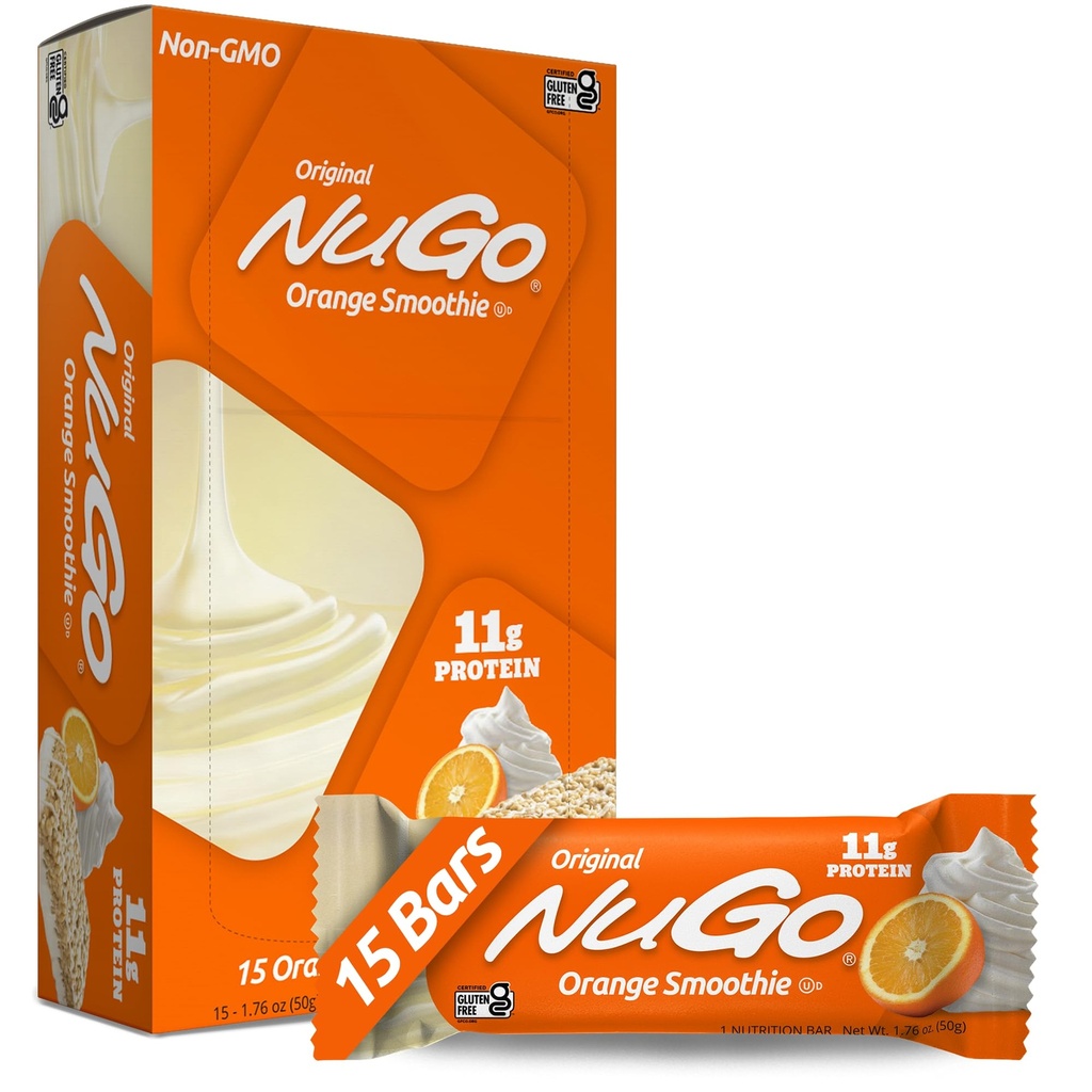 NuGo Protein Bar, Orange Smoothie, 11g Protein, Gluten Free, 15 Počet