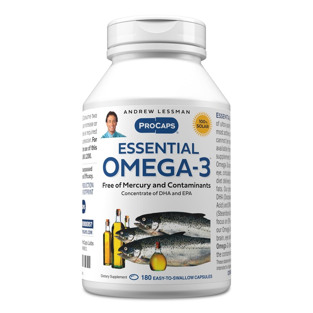 Andrew LESSMAN Essential Omega-3 Unflaved - 180 Softgels - Ultra-pure, High Potency Omega-3 Oils. Vysoká DHA, žiadne žalúdočné ťažkosti, žiadne kontaminanty, žiadna ortuť. Malé ľahko prehltnúť Softgels