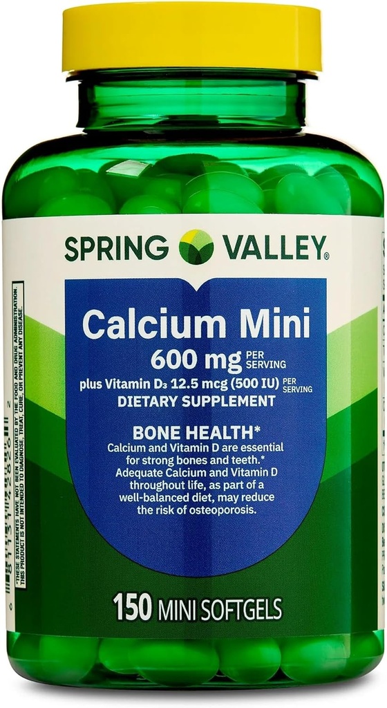 Vápnik doplnok s vitamínom D3-600mg vápnika pre zdravie kostí, 150 Mini Softgels, Esenciálny vápnik a vitamín D3 podpora