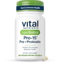 Hyperbiotiká Vital Nutrients Pro-15 Prebiotiká a probiotiká pre ženy a mužov 15 Veda Podporované kmene 