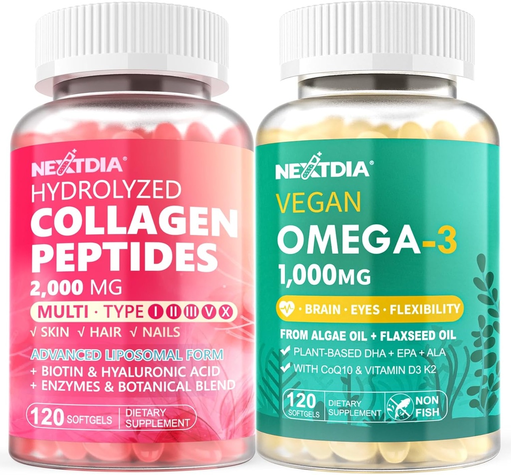 Hydrolyzované kolagénové pilulky s Peptidom + Vegan Omega 3 doplnok s vitamínom D3 K2