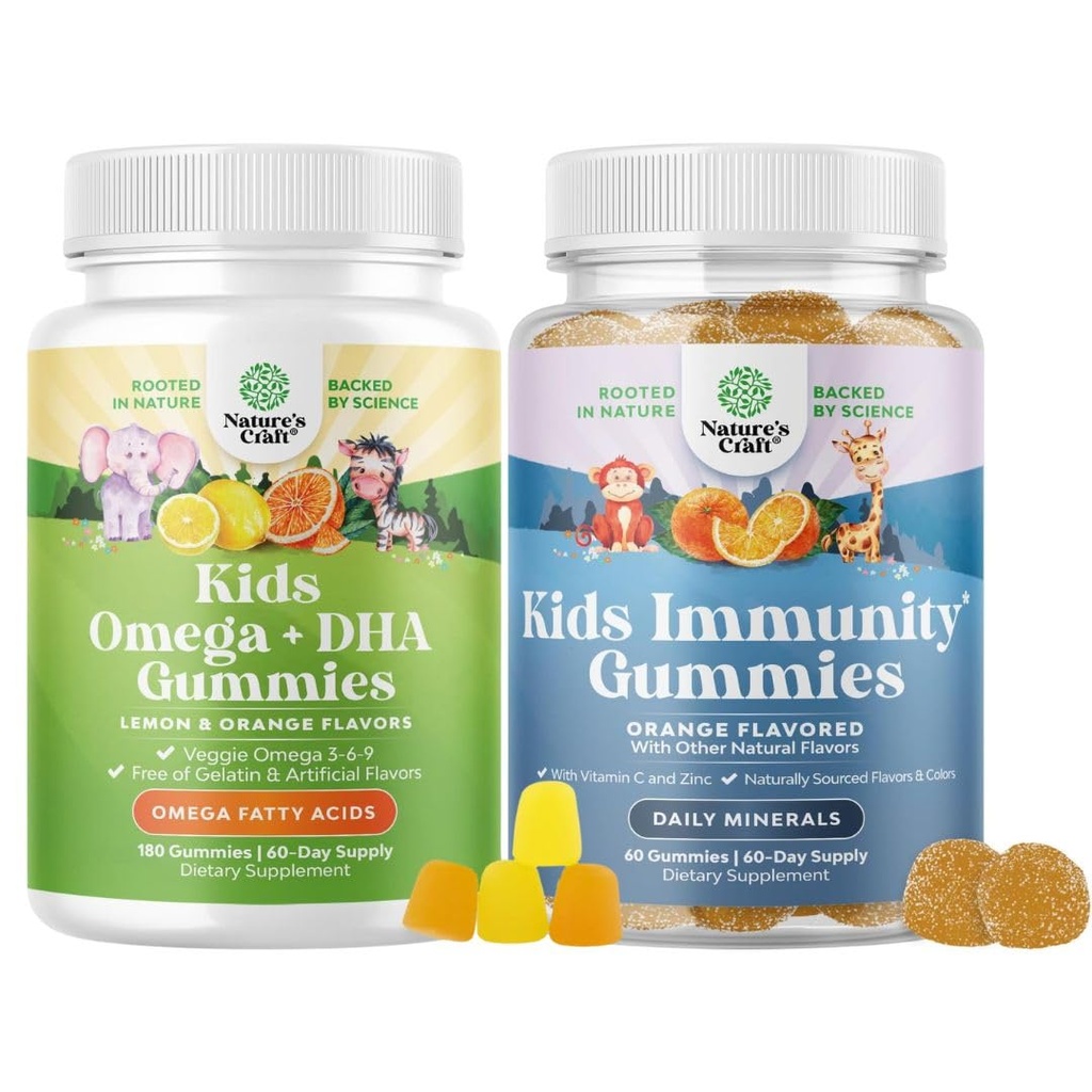 Omega DHA Gummy pre deti - mastné kyseliny Omega 3 6 9 s vitamínom C pre mozog, imunita & Vision a deti Imunita podpora Gumies - Delicious Vitamín C so zinkom a Echinacea Immune Booster