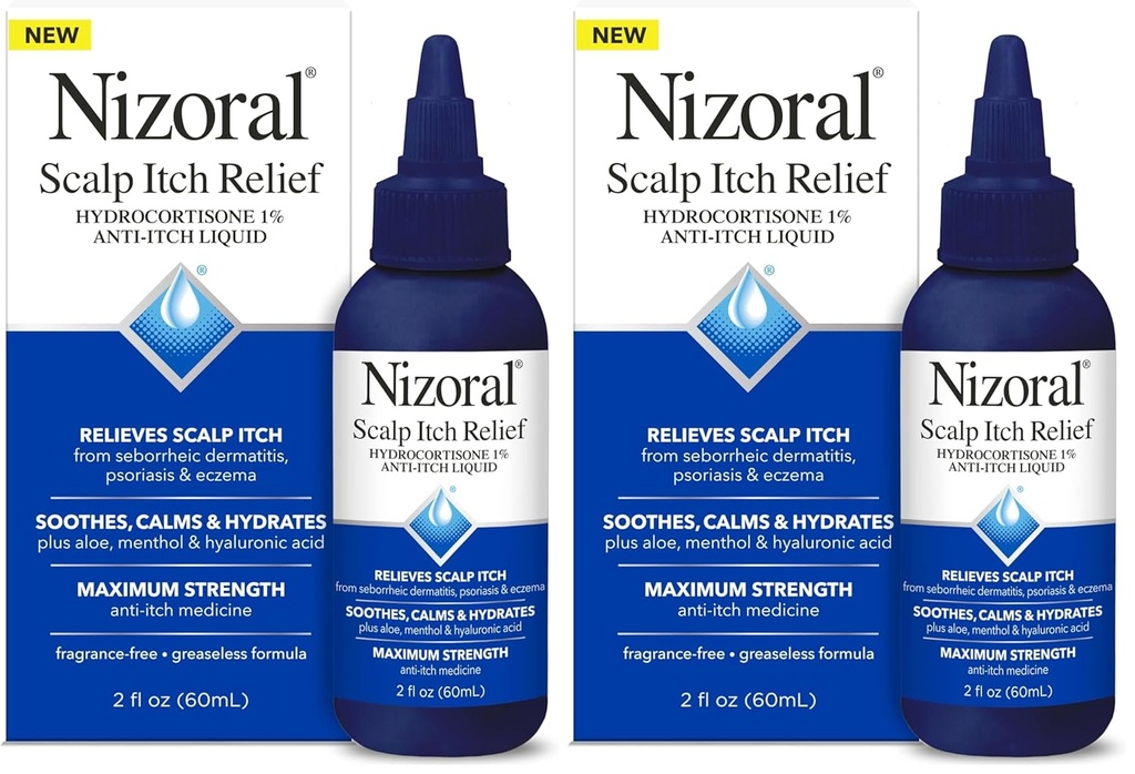 Nizoral Scalp Itch Reliefs Scalp Itch and Soothes, Calms and Hydrates with maximum Strength Anti-Itch Medicine (H hydrokortizón 1%), 2 Fl Oz (Pack of 2)