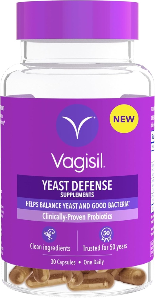 Vagisil Kvasinky Defense Doplnky, Pomáha Balance Kvasinky a dobré baktérie, Klinicky-Proven Probiotiká, Čisté zložky, Podporuje zdravé Vaginal Microbome, Len 1 Kapsule denne, 30 Kapsule