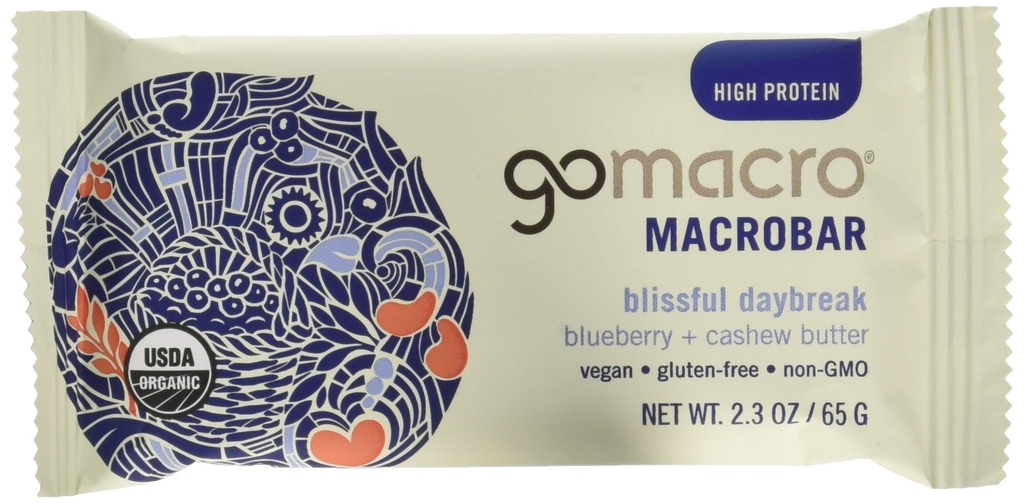 GoMacroMacrobar Organic Vegan Protein Bars - Blueberry + Cashew Butter (2.3 Ounce Bars (Pack of 12)