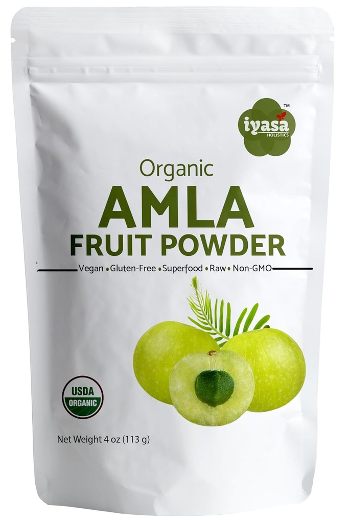 Organic Amla Fruit Powder, Amalaki Berry Powder, Trial balenie po 4 unca/112 gm, USDA Organic, Raw Superfood for Skin and Hair, Resealable Pouch of 4 oz