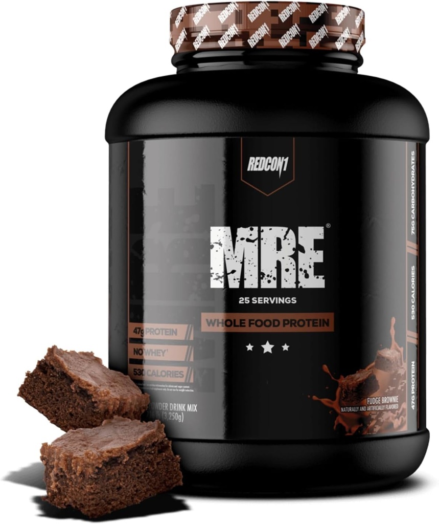 REDCON1 MRE Protein prášok, Fudge Brownie - zmes na výmenu bielkovín jedlo Blend vyrobené s MCT olej a celé potraviny - Proteín s prírodnými zložkami na pomoc pri svalovej obnove (25 porcií)