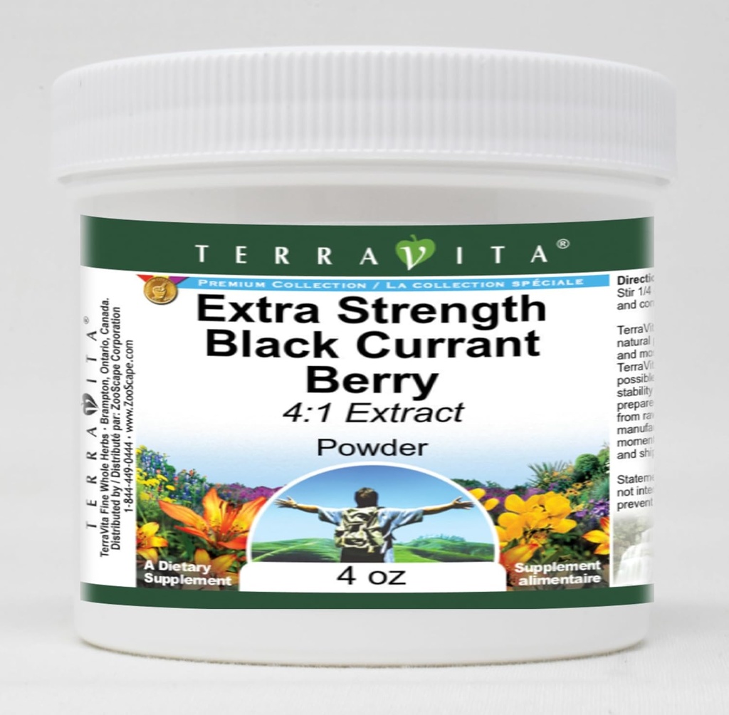 Extra sila Black Currant Berry 4:1 extrakt prášok (4 oz, ZIN: 51415) - 3 balenia