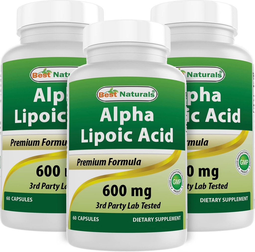 Najlepšie prírodné Alpha Kyselina lipoová 600 mg 60 Kapsule - ALA Výkonný Antioxidant (60 Počet (Pack of 3))